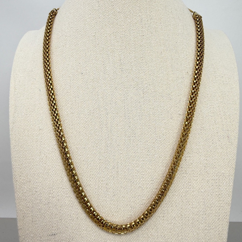 Mesh Collar Necklace Gold‎ Tone Stainless Steel Adjustable Slider Box Chain